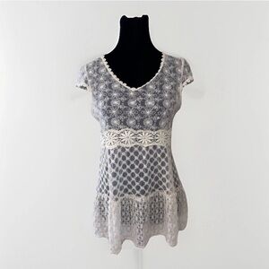 Solitaire Mesh Lace Sheer Tunic Top S Ivory Boho Romantic Fairy Coquette Layer